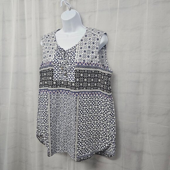 Liz Claiborne Blue White Floral Boho Tank Hippie Festival  XL - Picture 6 of 11